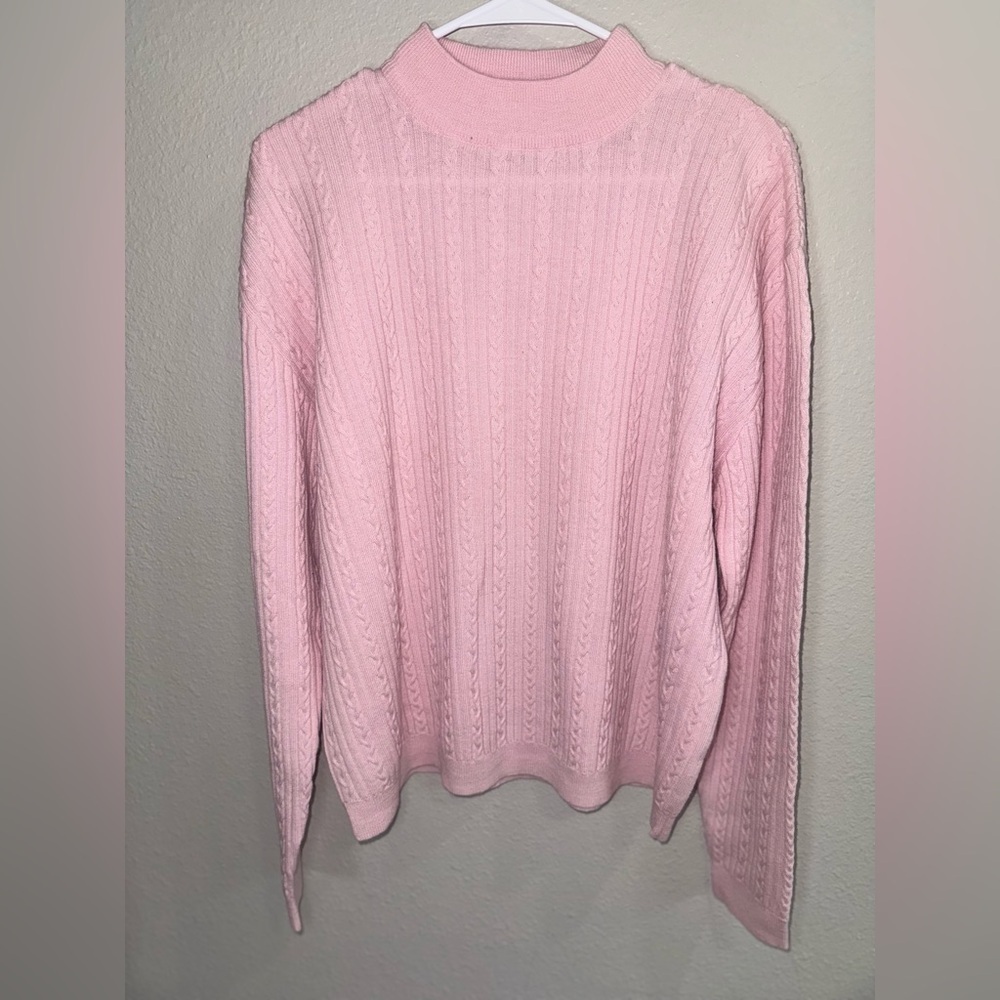 light pink, cable knit mock-neck sweater -Nordstrom 100% Merino wool XL